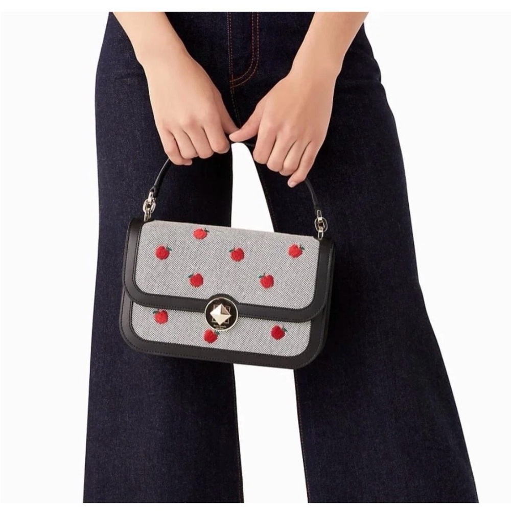 🍎NWT🍎Kate Spade Audrey Orchard Toss Embroidered Apple Handle Flap Bag